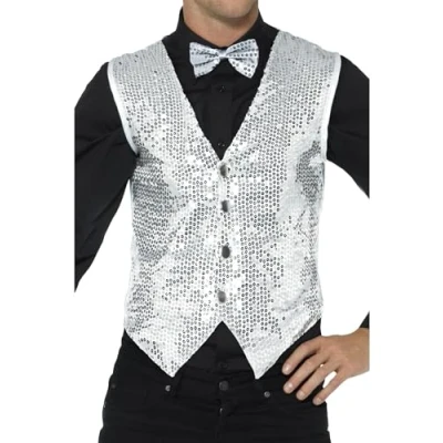 Image of Smiffys Sequin Waistcoat, Silver , Party &amp; Carnival Fancy Dress, Dress Up Costumes