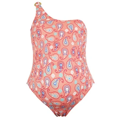 Image of Splash About Women&#039;s Maternity Swimming Costume Asymmetric Paisley Print, Size 12, Peach