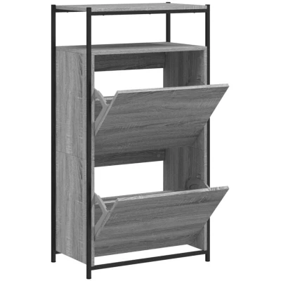 Image of vidaXL Shoe Cabinet Grey Sonoma 60x34x112 Engineered Wood