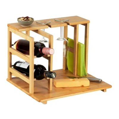 Image of Relaxdays Bamboo Cheese Board, HxWxD: 26.5 x 40.5 33 cm, Serving Platter with Wine Rack, Party Napkin Holder, Natural
