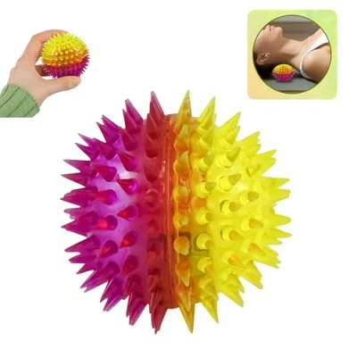 Image of Spiky Bumpy Massage Balls Hedgehog Self Led Light Crystal Spikey Ball Body Foot Roller Hard Peanut Trigger Point Therapy, Deep Tissue 7cm (Purple &amp; Yellow)