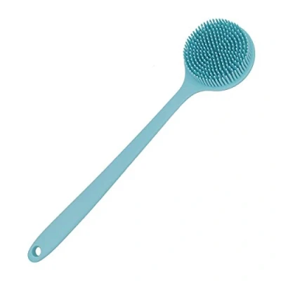 Image of DNC Silicone Back Scrubber for Shower Soft Bath Body Brush with Long Handle (Blue)