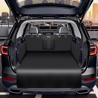 Image of Alfheim Car Boot Liner Protector for Dog, Nonslip Waterproof Anti Wrinkle Pet Cargo Cover, Scratch Tear Resistan Washable Trunk Cover Mat Travel, Universal Small Truck SUV, Black