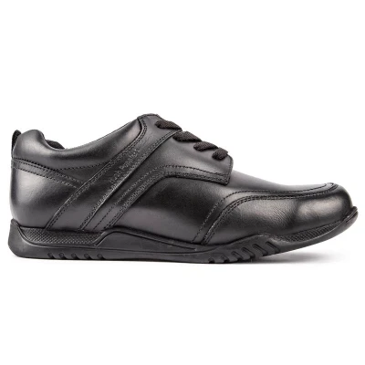 Image of Hush Puppies Boys Harvey Shoes Black Leather Size UK 6