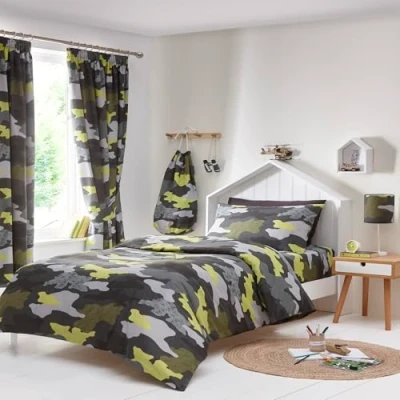 Image of Happy Linen Company Girls Boys Kids Camo Camouflage Green King Reversible Soft Easy Care Bed Duvet Cover Quilt Bedding Set With Pillow Cases