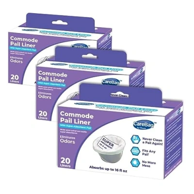 Image of Disposable Carebag Commode Liners Bedside Bucket, 60 Count Medical Grade Fits Any Standard Super Absorbent Pad for an Adult Chair