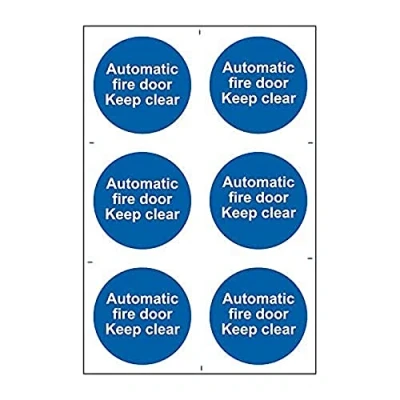 Image of CenturionAutomatic Fire Door Keep Clear Sign Mandatory Health &amp; Safety Self Adhesive PVC 200mm x 300mm 6 Per Sheet