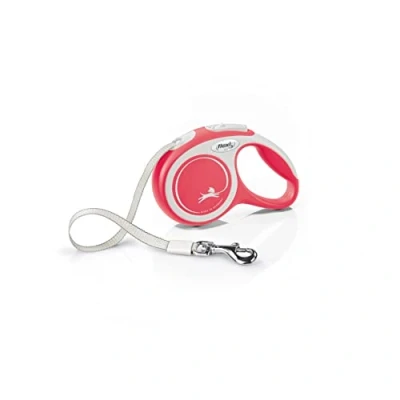 Image of Flexi New Comfort Tape Grey &amp; Red Extra Small 3m Retractable Dog Leash/Lead for dogs up to 12kgs/26lbs