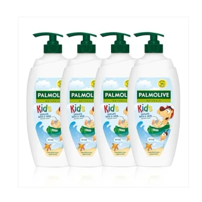 Image of Palmolive Naturals Kids Shower Gel 4x750ml pump vitamin E body wash to nourish skin, leaves skin feeling soft, with plant based almond milk, ingredients of 95% natural origin*