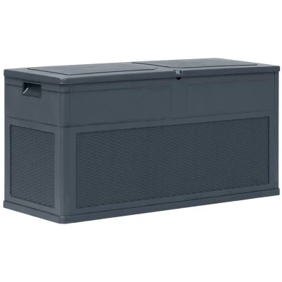 Image of vidaXL Garden Storage Box, Multi use 320 L Capacity, Anthracite Plastic with Wood like Texture, Durable and Weather Resistant, Blend Decor, Lockable Easy to Assemble