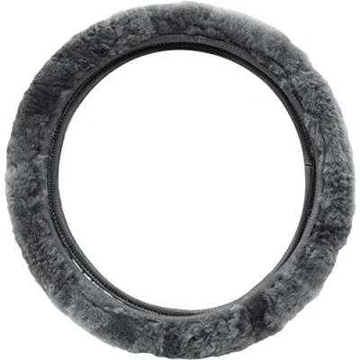 Image of Lambland Luxury Sheepskin Steering Wheel Cover Elasticated Universal Fitment (Grey)