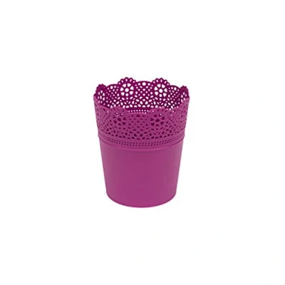 Image of Round plastic romantic flowerpot LACE 11.5 cm lovely fuchsia colour