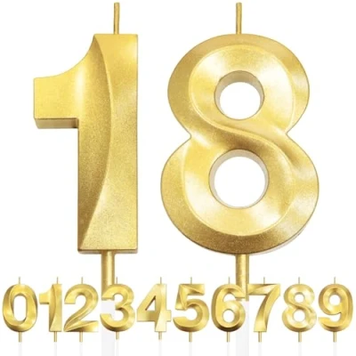 Image of 18th Birthday Candle, 3D Design Gold Glitter Number Candles, Cake Topper Decorations, Candle for Party, Wedding Anniversary, Baby Shower, Party Decoration