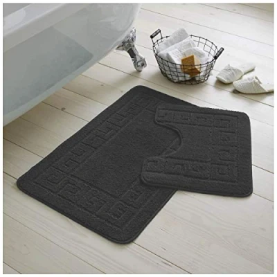 Image of GC GAVENO CAVAILIA Luxury Greek 2 Piece Bath Set, Non Slip Mat, Super Soft Bathroom Accessory Rug Regular, Charcoal