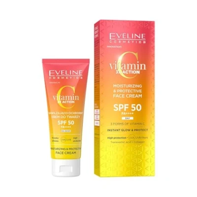 Image of Eveline Witamina C 3x Action Nawilżająco Ochronny Krem do Twarzy z SPF50 na Dzień 30ml