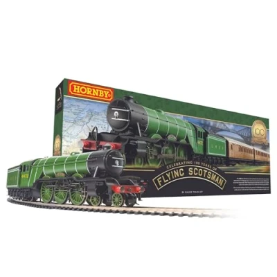Image of Hornby Train Set R1255M Flying Scotsman Analogue OO Gauge Locomotives Model Railway Sets, Starter Electric Kits Steam Engine Building Kits, 1:76 Scale Gifts