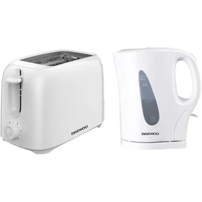 Image of Daewoo Essentials Plastic 1.7 Litre Kettle And 2 Slice Toaster Set White, Breakfast Combo, Fill Roughly 7 Cups In One Boil, Visible Water Window Variable Browning Controls, Clean Simple Design