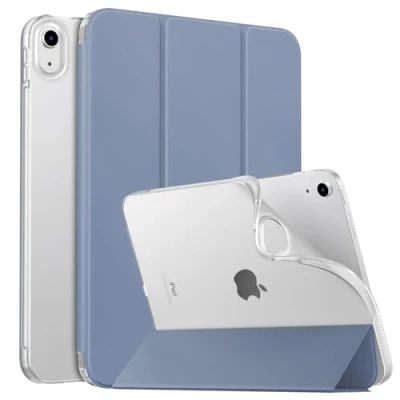 Image of MoKo Case for New iPad 10th Generation 2022, 10.9 with Soft TPU Translucent Frosted Back Cover, Slim Shell Stand Auto Wake/Sleep, Support Touch ID, Grey Purple