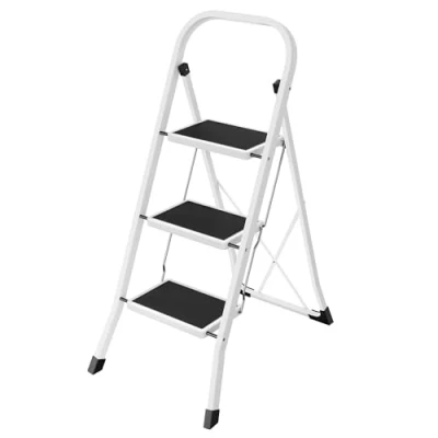Image of SONGMICS Step Ladder, 3 Folding Safety Lock, Space Saving Storage, Holds up to 150 kg, Simiply White GSL03WT