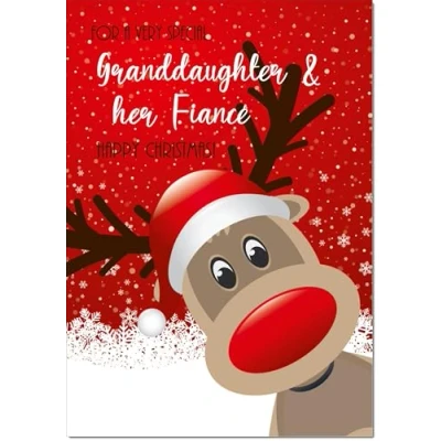 Image of doodlecards Granddaughter and Fiance Christmas Card Rudolph in Snow Medium Size for &amp; with Plain Envelope