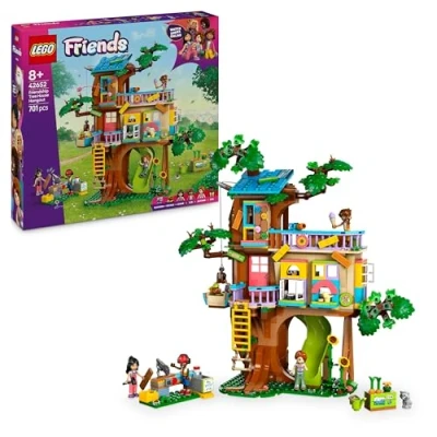 Image of LEGO Friends Friendship Tree House Hangout Set, Creative Toy with a Garden, 4 Mini doll Characters, Animal Figures and Food Accessories for Imaginative Play, Gift 8 Plus Year Old Girls 42652
