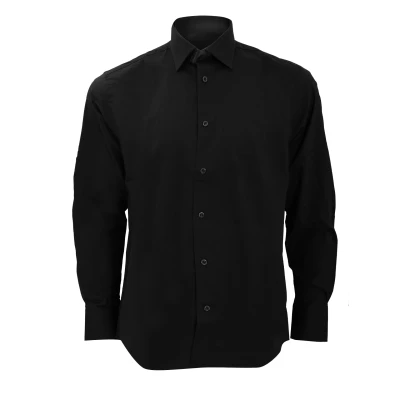 Image of Russell Athletic Collection Mens Long Sleeve Easy Care Fitted Shirt (Black) Size 19.5 inch