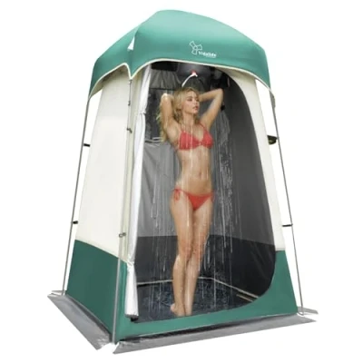 Image of Outdoor Shower Tent Changing Room Privacy Portable Camping Shelters (White+Green)