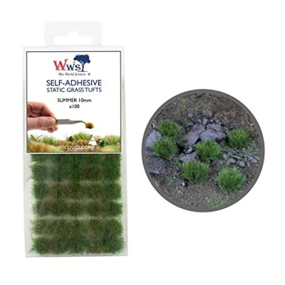 Image of War World Scenics Self Adhesive Static Grass Tufts x 100 Summer, 10mm Model Railway Wargame Scenery Railroad Modelling Diorama Miniature Hobby Tabletop