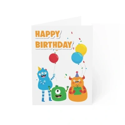 Image of Kids Monster Birthday Card Fun and Colorful Happy 6 x 8 Inch Made in UK Includes White Envelope Blank Inside Sustainable Materials