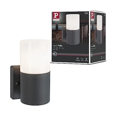 Image of Paulmann Tubs 94649 Outdoor Wall Light IP44 Round Max. 15 W Grey Matt Metal Plastic Garden E27