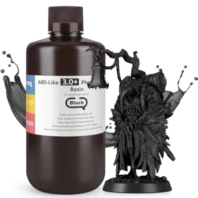 Image of ELEGOO Upgraded ABS Like Resin 3.0 PLUS, UV 3D Printer with Higher Precision and lower Shrinkage, Enhanced Strength Toughness Photopolymer + for LCD Black 1000g