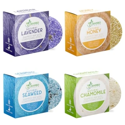 Image of Solid Shampoo Bar And Conditioner Effect Hair Soap 4 Pack Natural Bars For With Plant Based Essential Oils Eco Friendly Zero Waste Biodegradable Packaging