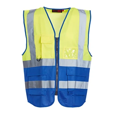 Image of Blackrock Yellow &amp; Blue Premium Hi Vis Vest With Pockets, ID Pouch Key Loop, Mens Womens Reflective High Vests Secure Zip, Safety Security Clothing, Fully EN Certified Size Small
