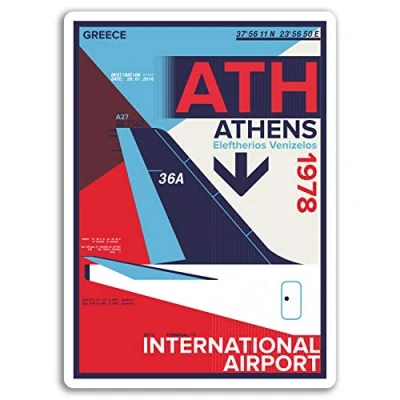 Image of 2 x 10cm Athens Airport Vinyl Stickers Greece Sticker Laptop Luggage #17144 (10cm Tall)