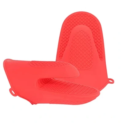 Image of Oven Glove Thicken Silicone Pot Holder Mini Mitt Heat Resistant Pinch Covers for Baking, Cooking, Bbq Grilling (Red)