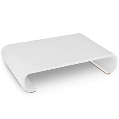 Image of Navaris Computer Monitor Wood Stand Universal Desk Holder Desktop Dock Wooden Mount Display Riser for PC TV Laptop Oak in White