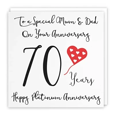 Image of Hunts England Mum And Dad 70th Anniversary Card To A Special &amp; On Your 70 Years Happy Platinum Love Heart Collection