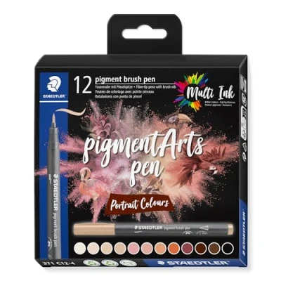 Image of STAEDTLER 371 C12 4 Pigment Arts Brush Pen Assorted Portrait Colours (Pack of 12)