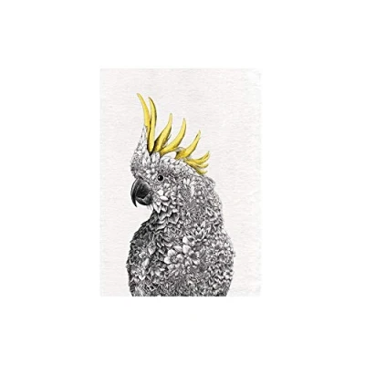 Image of Maxwell &amp; Williams Marini Ferlazzo Birds Printed Tea Towel with Sulphur crested Cockatoo Design, Cotton, Black/White, 50 x 70 cm