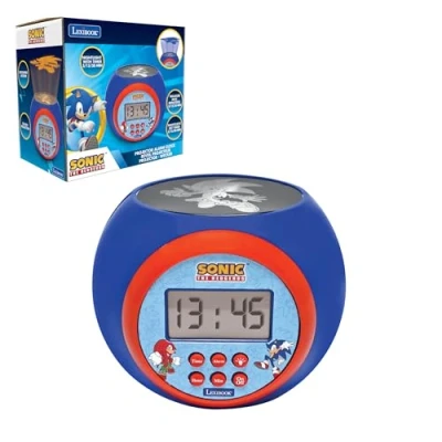 Image of Lexibook RL977SN, Sonic The Hedgehog, Projector alarm clock with snooze function, night light timer, LCD screen, battery operated