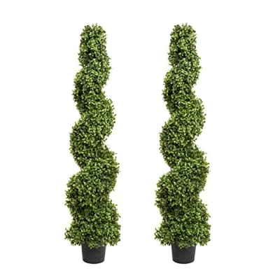 Image of 2x Premium Artificial Spiral Boxwood Topiary Trees UV Protected Plants Durable Metal Frame Perfect for Entrances &amp; Outdoor Decor (4ft/120cm)
