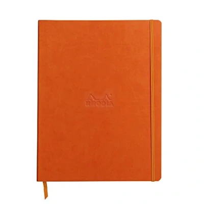Image of RHODIA 117714C Tangerine Soft Notebook A4+ Lined 160 Detachable Pages 90g Ivory Clairefontaine Paper Bookmark, Elastic Closure Faux Leather Cover Rhodiarama Collection