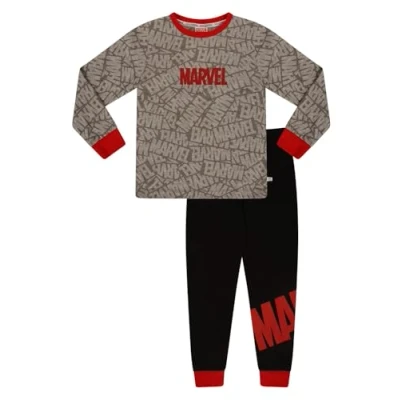 Image of Marvel Boys&#039; Pyjamas Set Action Packed BCI Cotton Sleepwear with Superhero Logo Dynamic Long Sleeve Top and Bottoms (Sizes 4 8 Years) (R6_9983_Y, UK, Age, 5 Years, 6 Regular) Grey