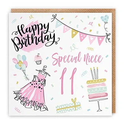 Image of Hunts England Large Niece 11th Birthday Card Happy Special 11 Party Collection 210 x mm Fun Pretty Age