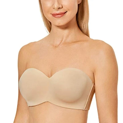 Image of Delimira Women&#039;s Strapless Bras Underwire Support Non Padded Plus Size Minimiser Bra Taupe Tan 32F