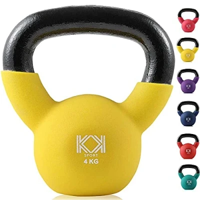 Image of KK Kettlebells Cast Iron Neoprene Coated Weights Lifting Strength Training Home Gym Exercise (4Kg, Yellow)