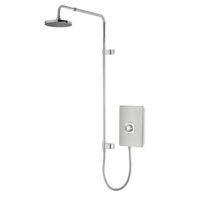 Image of Triton Showers Collections UNIQ® Shower Electric 9.5 KW I Brushed Steel Electrical with Rainfall Showerhead and Anti Twist Hose Best Units for Bathrooms