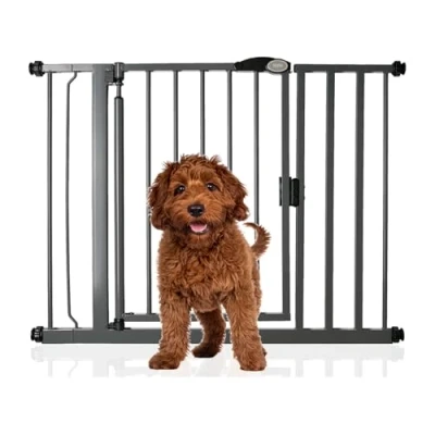 Image of Bettacare Auto Close Pet Gate, 75cm 82cm, Slate Grey, Pressure Fit Stair Gate for Dog &amp; Puppy, Safety Barrier Doors Hallways and Spaces, Easy Installation