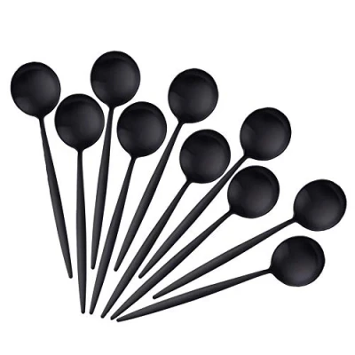 Image of BISDARUN 4.7 Inches Espresso Spoons Stainless Steel Set of 10 Mini Teaspoons for Coffee Sugar Dessert Cappuccino Matte Black