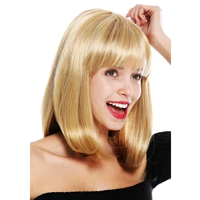 Image of wig ME UP VK 1 660H quality women&#039;s short shoulder length long bob fringe sleek blonde light mix